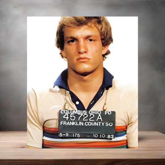 Woody Harrelson mugshot poster on aluminum print. Multiple sizes available