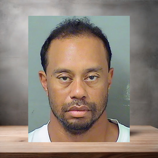 Tiger Woods mugshot poster on aluminum print. Multiple sizes available