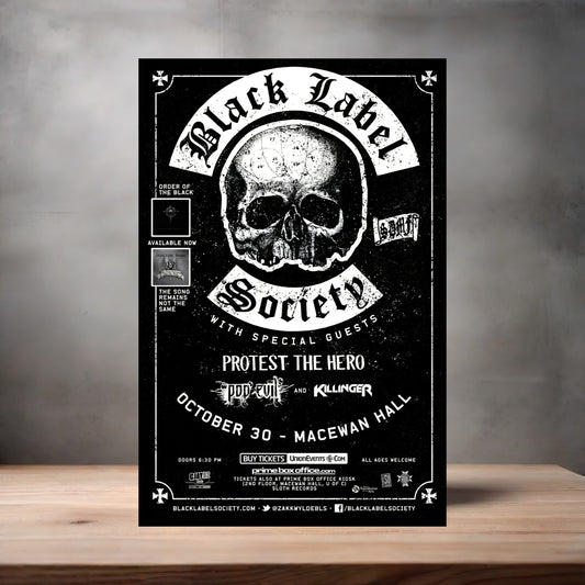 Black Label Society rock poster on aluminum print. Multiple sizes available.