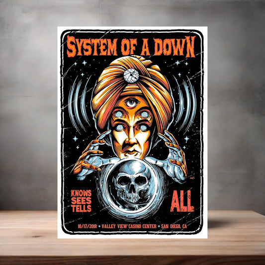 System of a Down concert poster on aluminum print. Multiple sizes available.
