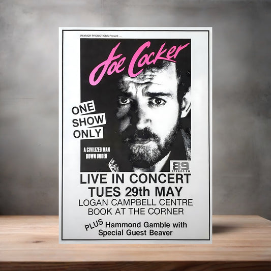 Joe Cocker concert poster on aluminum print. Multiple sizes available.