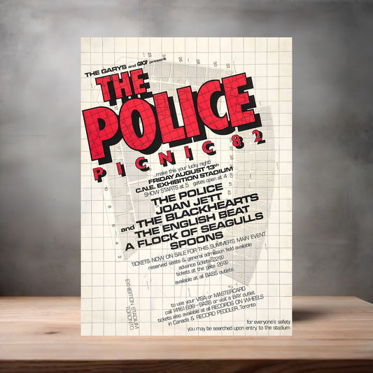 The Police with Joan Jett 1982 concert poster on aluminum print. Multiple sizes available.