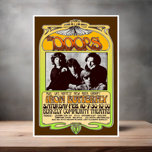 The Doors with Iron Butterfly concert poster on aluminum print. Multiple sizes available.