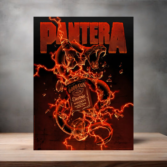 Pantera whiskey bottle poster on aluminum print. Multiple sizes available.