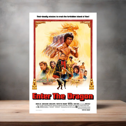 Bruce Lee Enter the Dragon Movie poster on aluminum print. Multiple sizes available.