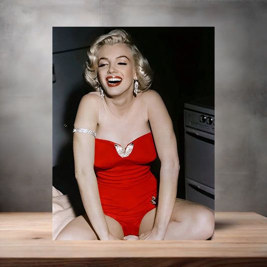 Marilyn Monroe in red poster on aluminum print. Multiple sizes available
