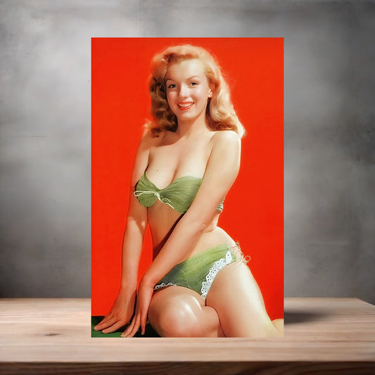 Marilyn Monroe sexy green bikini poster on aluminum print. Multiple sizes available