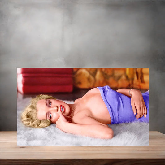 Marilyn Monroe relaxing poster on aluminum print. Multiple sizes available