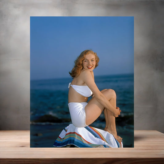 Marilyn Monroe ocean poster on aluminum print. Multiple sizes available