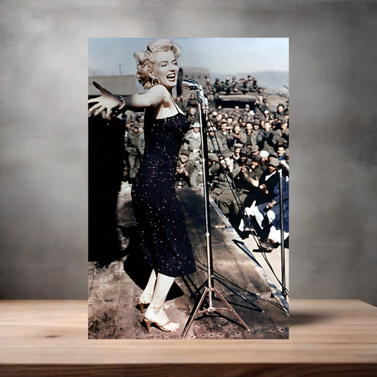 Marilyn Monroe with United States military poster on aluminum print. Multiple sizes available