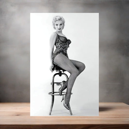 Marilyn Monroe barstool poster on aluminum print. Multiple sizes available