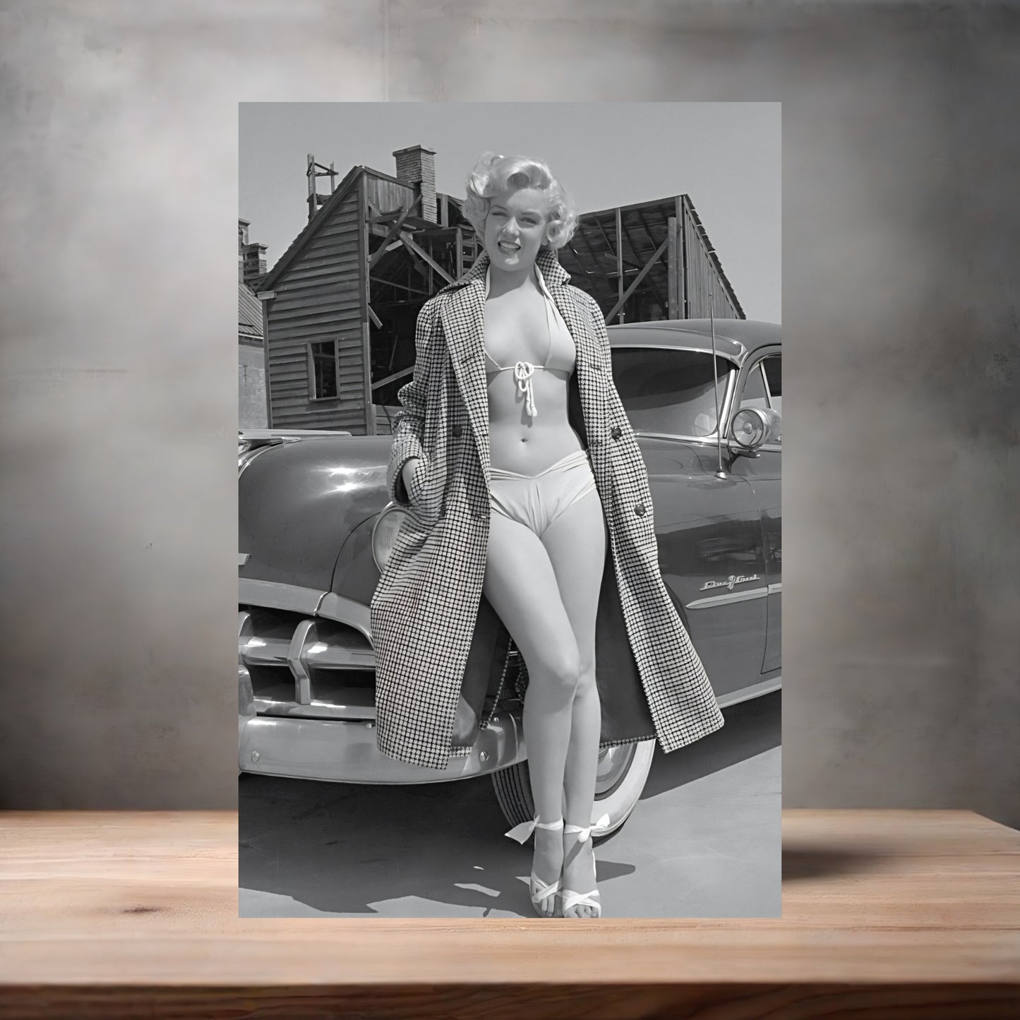 Marilyn Monroe bikinis and cars poster on aluminum print. Multiple sizes available