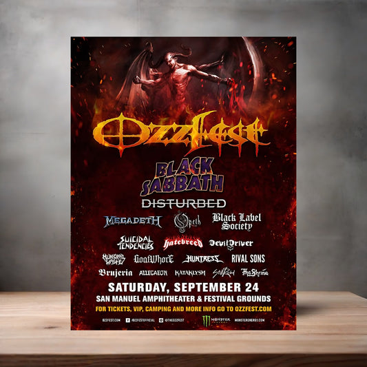 Ozzy Osbourne Ozzfest concert poster v2 on aluminum print. Multiple sizes available