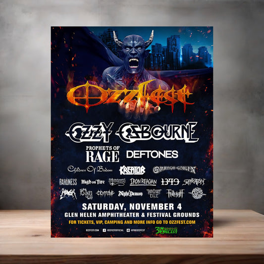 Ozzy Osbourne Ozzfest concert poster on aluminum print. Multiple sizes available