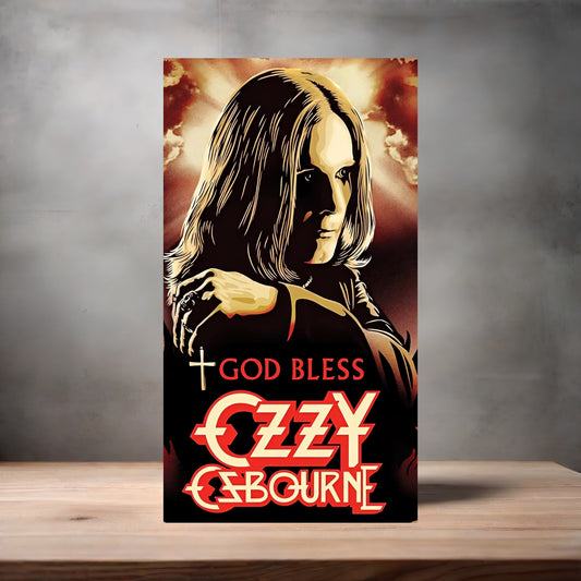 God Bless Ozzy Osbourne poster on aluminum print. Multiple sizes available