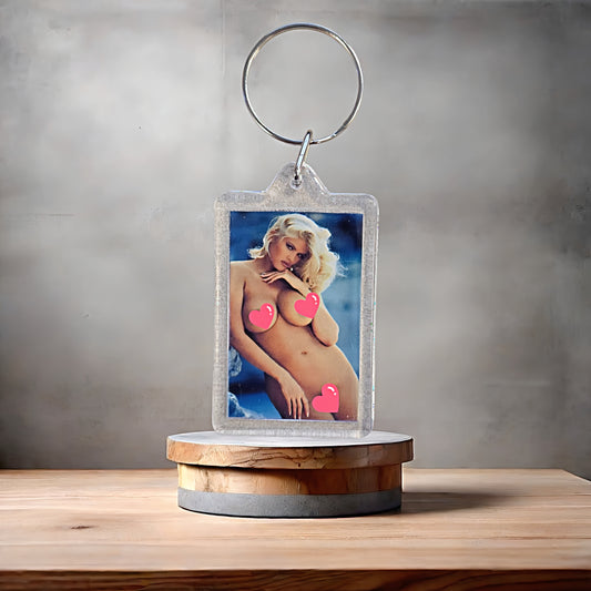 Anna Nicole Smith naked poster keychain with metal prints. Adult