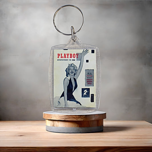 Marilyn Monroe magazine cover keychain with metal prints. Adult