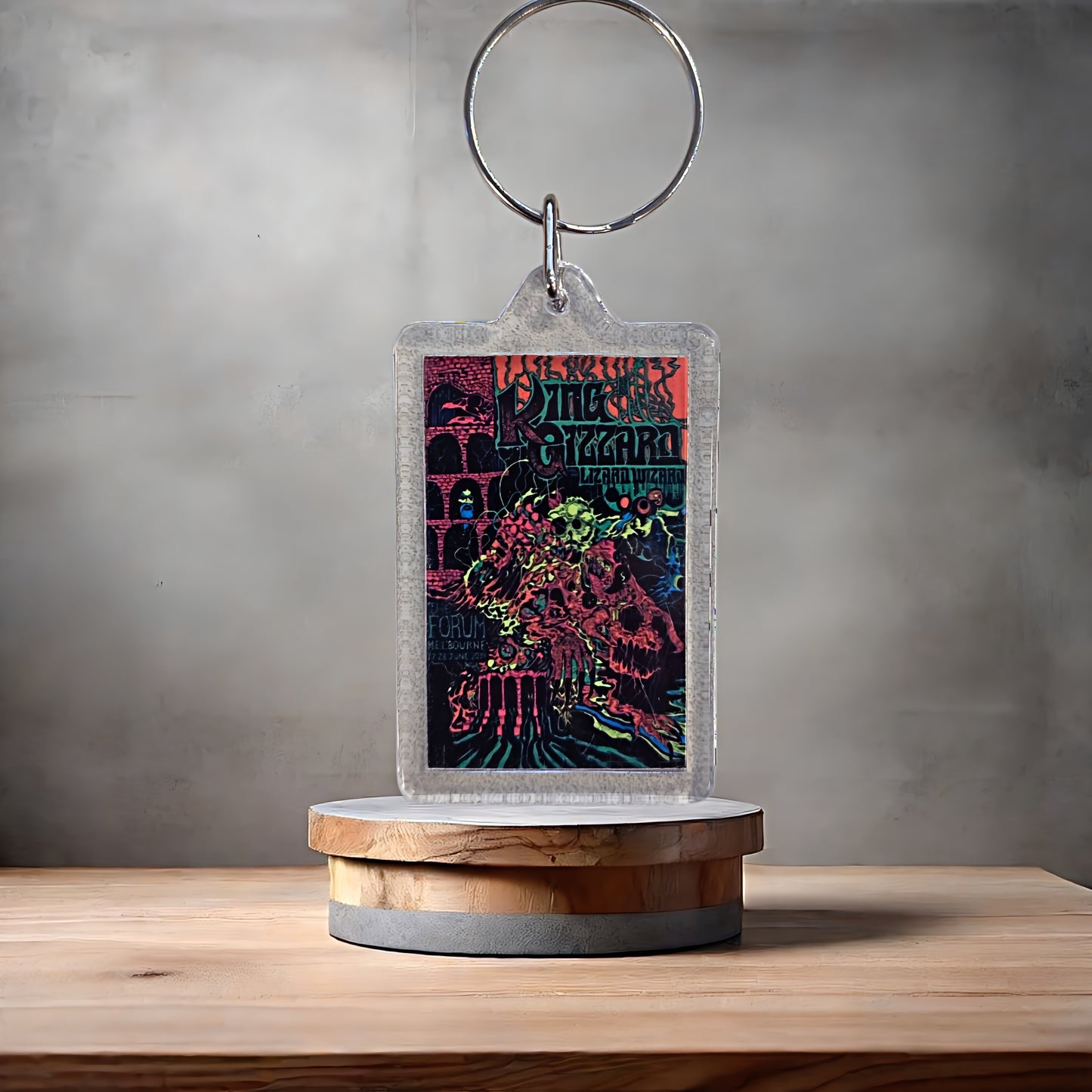 King Gizzard & the Lizard Wizard poster keychain with metal prints.
