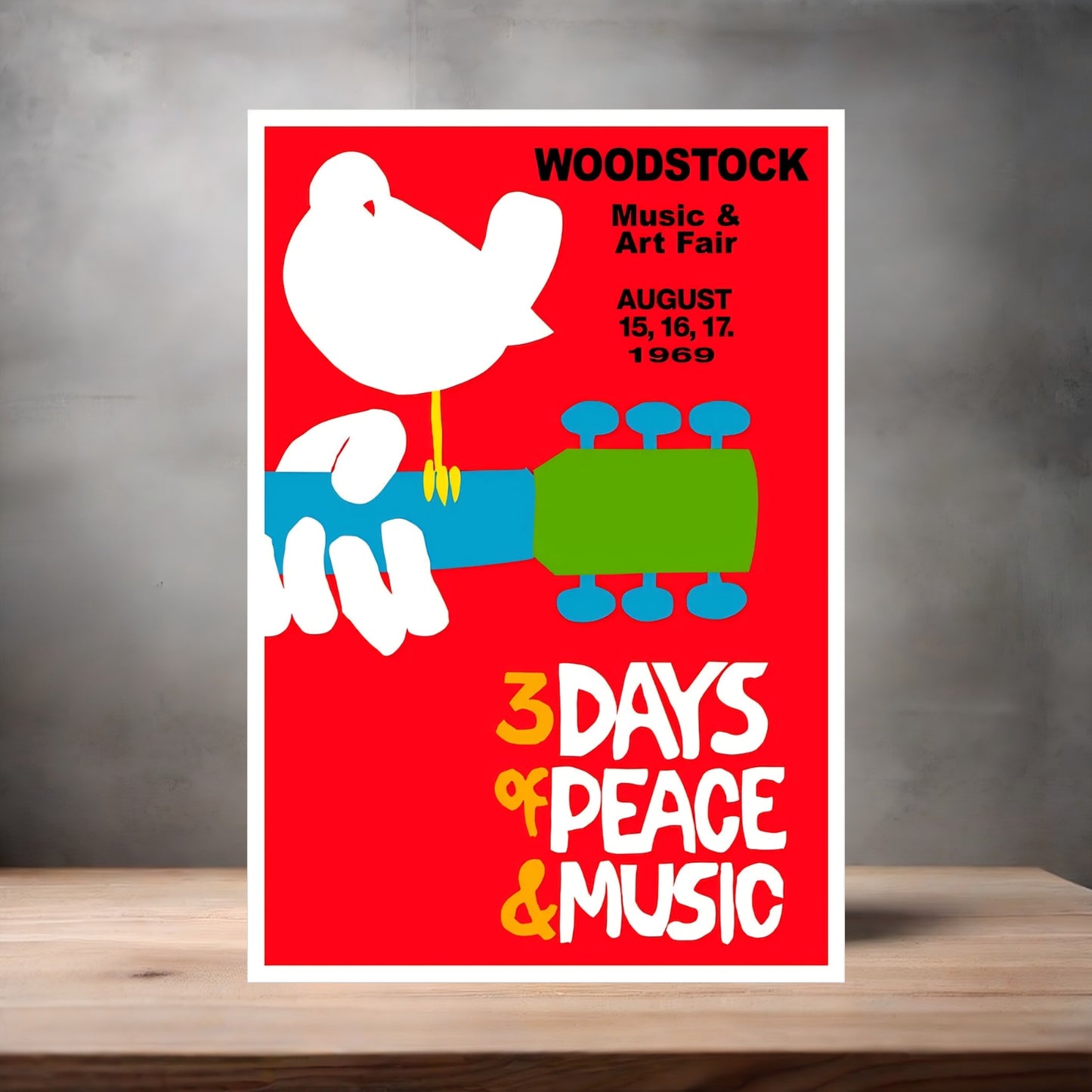 1969 Woodstock festival poster on aluminum print. Multiple sizes available