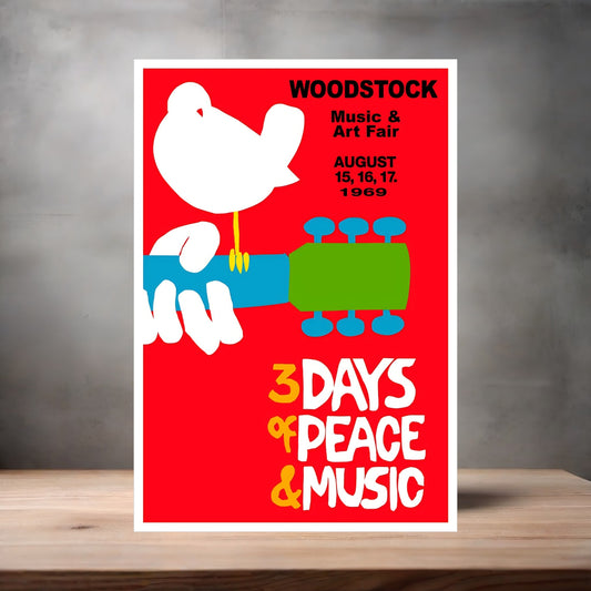 1969 Woodstock festival poster on aluminum print. Multiple sizes available