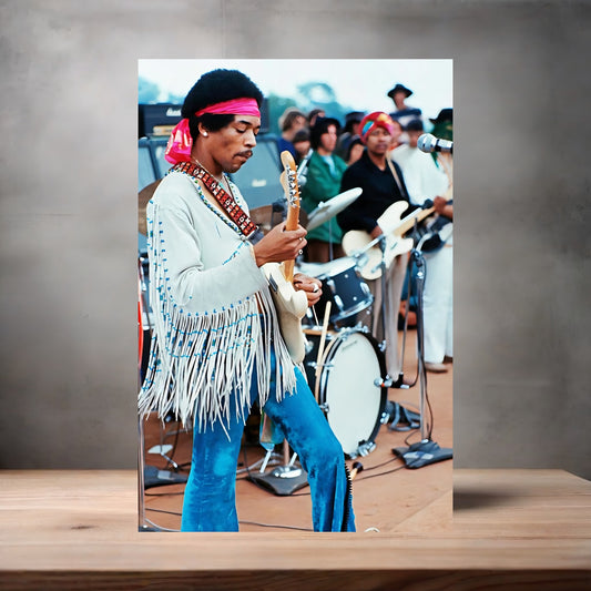 Jimi Hendrix 1969 Woodstock festival poster on aluminum print. Multiple sizes available