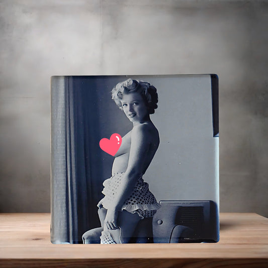Marilyn Monroe nude poster on ceramic coaster. 4" x 4" Glossy finish v3