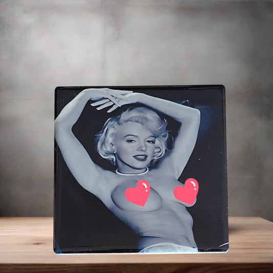 Marilyn Monroe nude poster on ceramic coaster. 4" x 4" Glossy finish v4