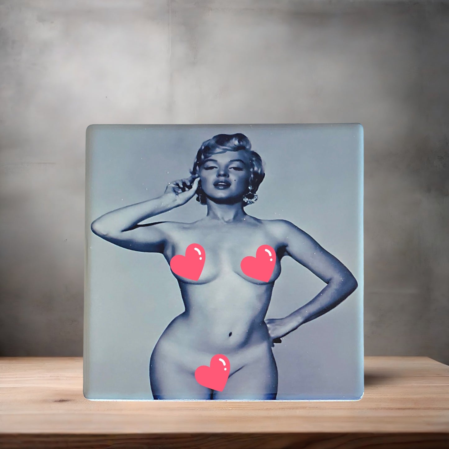 Marilyn Monroe nude poster on ceramic coaster. 4" x 4" Glossy finish v7