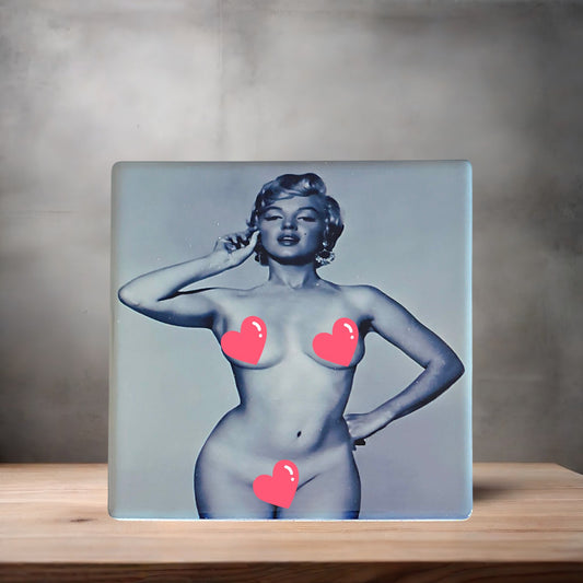 Marilyn Monroe nude poster on ceramic coaster. 4" x 4" Glossy finish v7