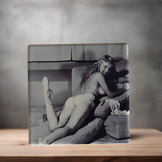 Marilyn Monroe nude poster on ceramic coaster. 4" x 4" Glossy finish