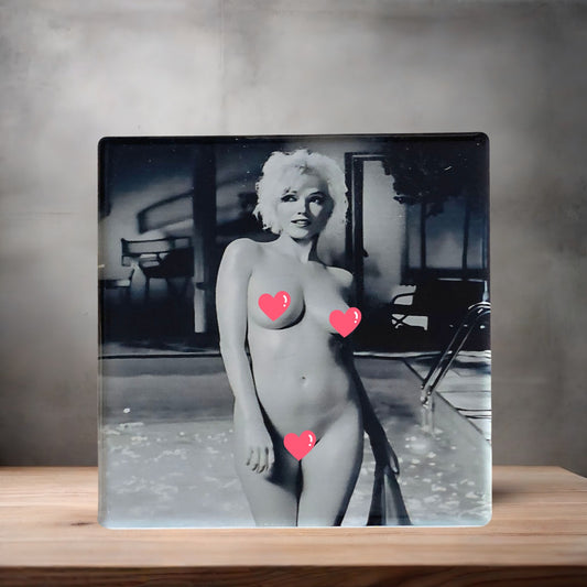 Marilyn Monroe nude poster on ceramic coaster. 4" x 4" Glossy finish v6