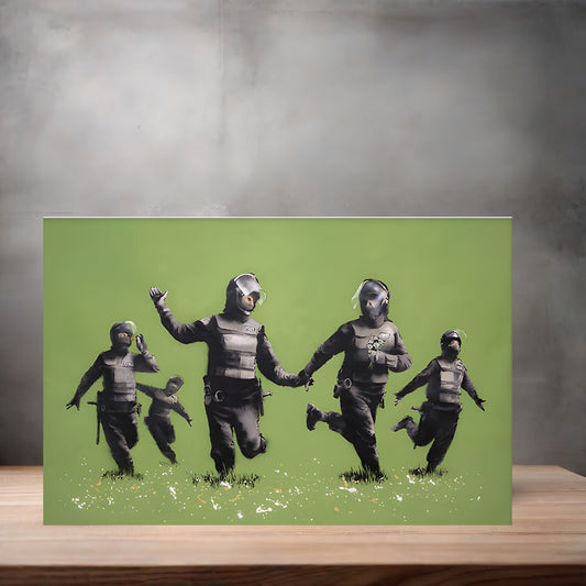 Banksy Art poster on aluminum print. Multiple sizes available, Riot police in the Field