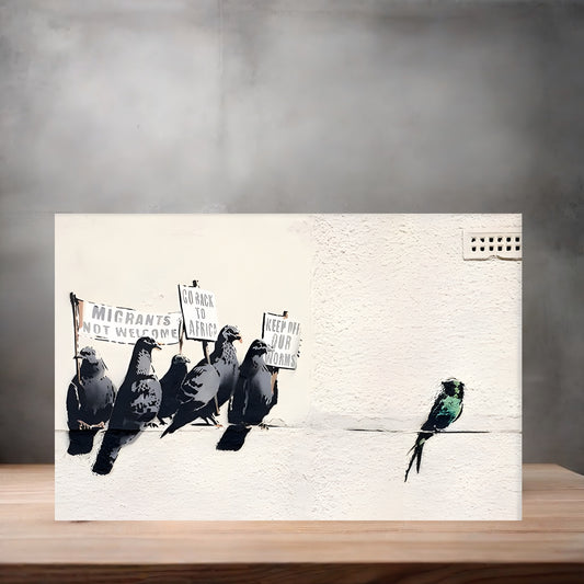 Banksy Art poster on aluminum print. Multiple sizes available, Immigration Mural