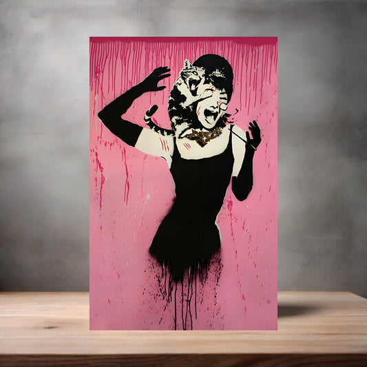 Banksy Art poster on aluminum print. Multiple sizes available, Audrey Hepburn attacked by cat