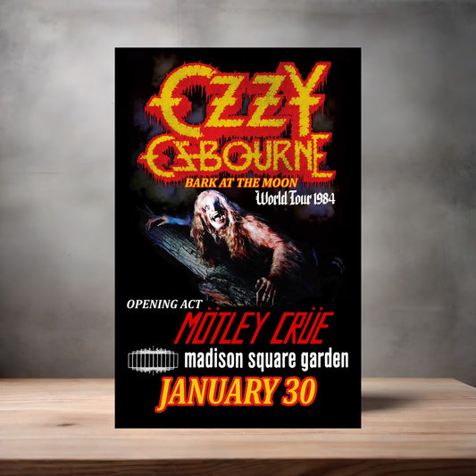 Motley Crue and Ozzy Osbourne MSG concert poster on aluminum print. Multiple sizes available
