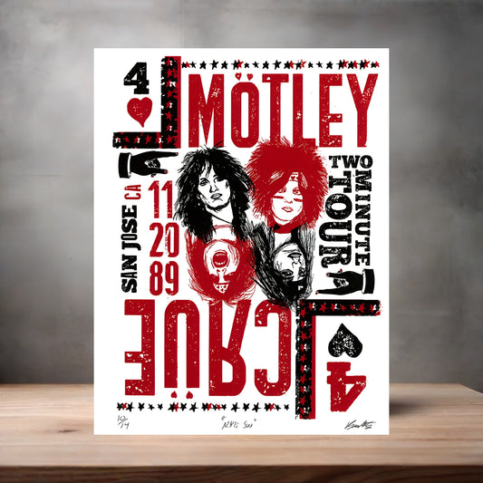 Motley Crue San Jose concert poster on aluminum print. Multiple sizes available