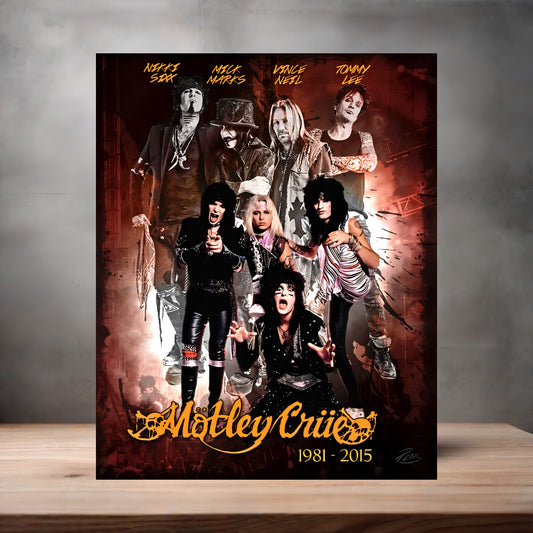 Motley Crue band poster on aluminum print. Multiple sizes available