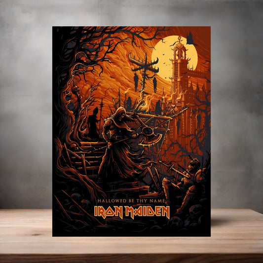 Iron Maiden Hallowed be thy Name poster on aluminum print. Multiple sizes available