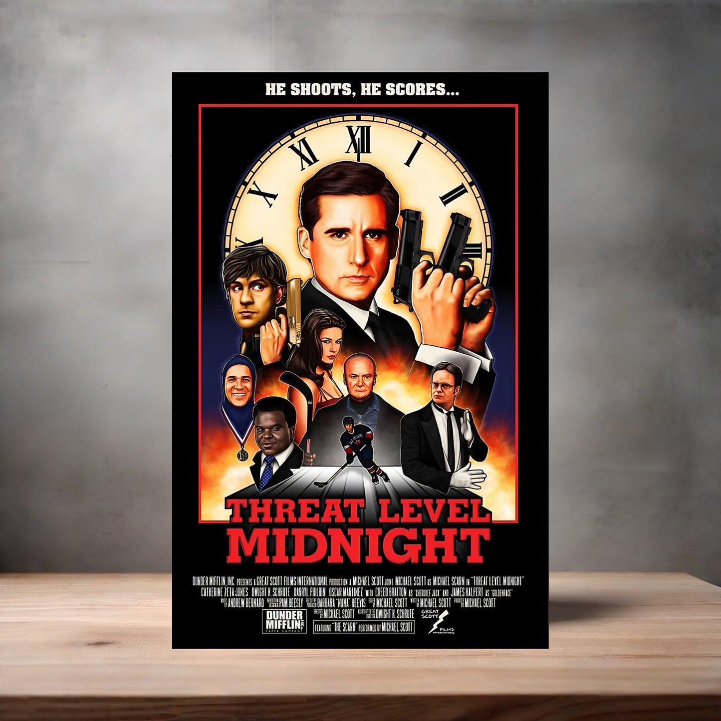 Michael Scott Threat Level Midnight poster on aluminum print. Multiple sizes available. The Office