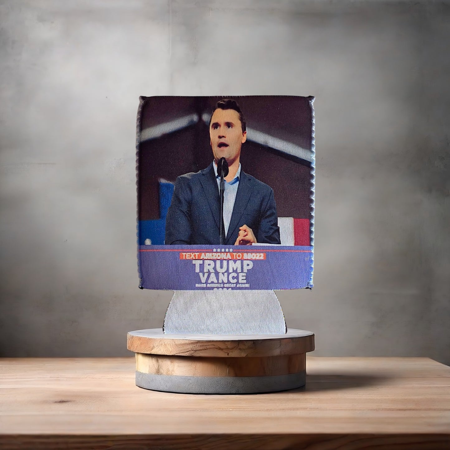 Set of 2 Charlie Kirk poster drink koozies