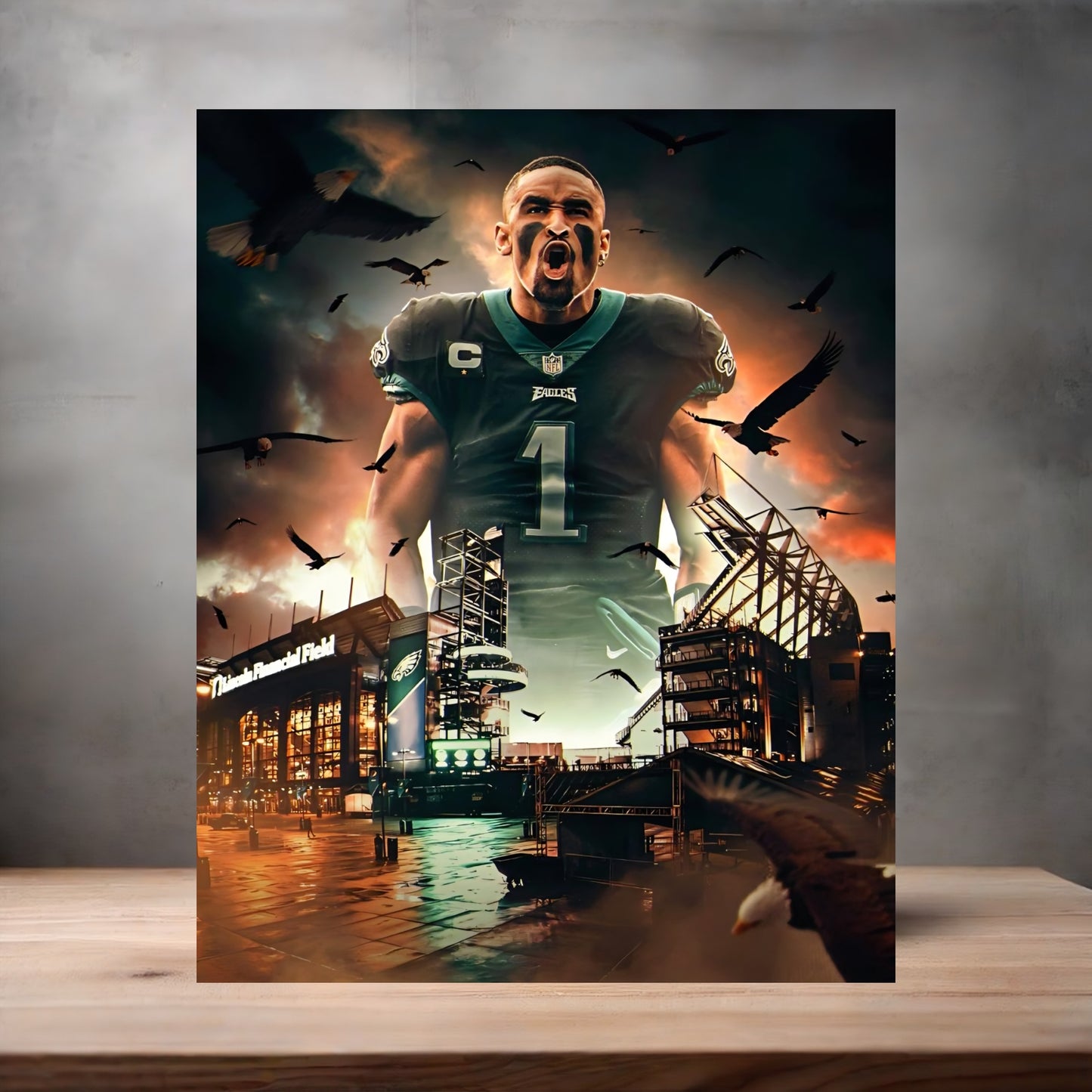 Philadelphia Eagles Jalen Hurts poster on aluminum print. Multiple sizes available.