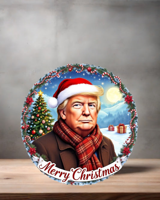 Christmas ornament , 3" round ceramic. Donald Trump Merry Christmas