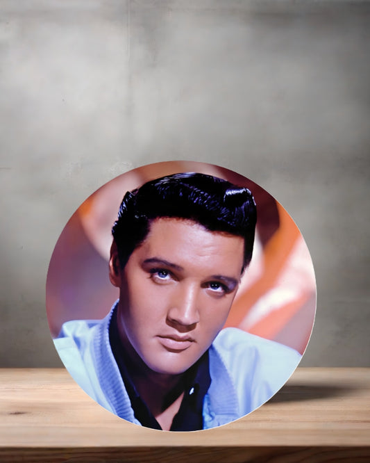 Elvis Presley Christmas ornament , 3" round ceramic. v6
