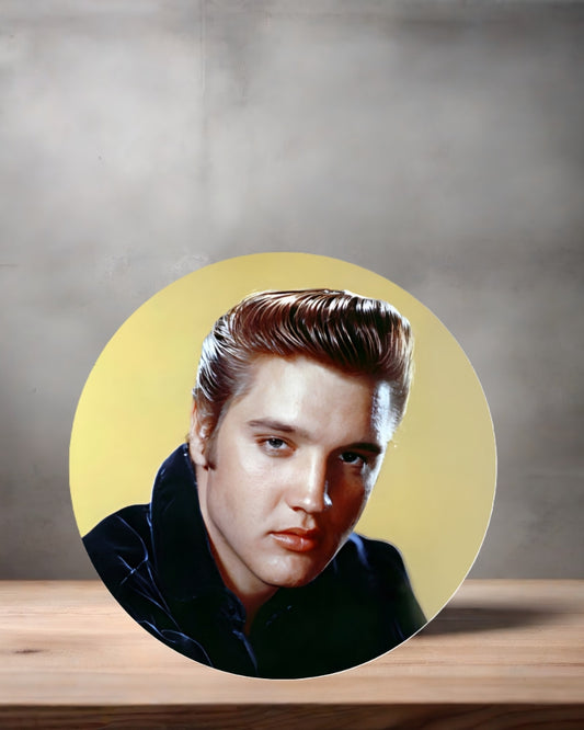 Elvis Presley Christmas ornament , 3" round ceramic. v8