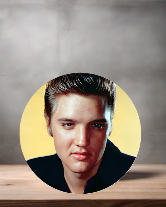 Elvis Presley Christmas ornament , 3" round ceramic. v10