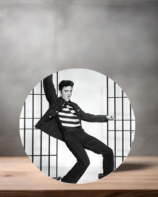Elvis Presley Christmas ornament , 3" round ceramic. v15