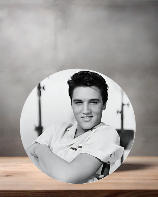 Elvis Presley Christmas ornament , 3" round ceramic. v2