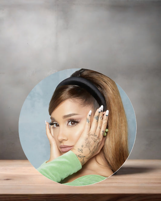 Ariana Grande Christmas ornament , 3" round ceramic. v5