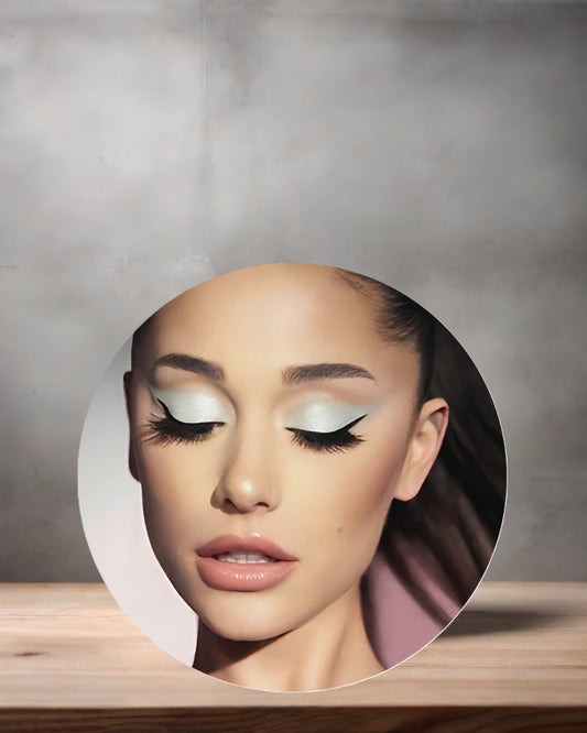 Ariana Grande Christmas ornament , 3" round ceramic. v14