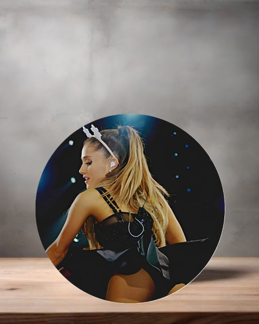 Ariana Grande Christmas ornament , 3" round ceramic. v3